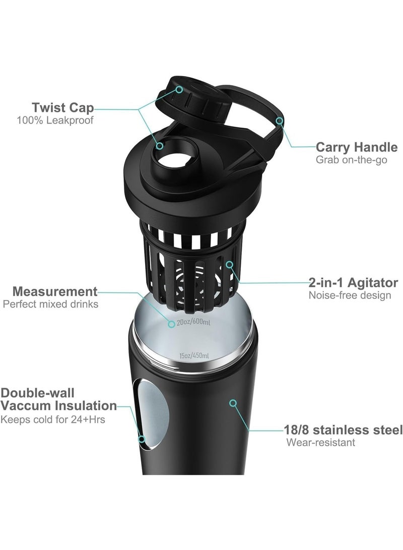 ChicAbode 25 اوقية ( الاونصة ) رسم نوع الغطاء يهز كأس الفولاذ المقاوم للصدأ فراغ مزدوج الترمس غلاية ، غلاية الجسم بسيطة ، خالية من الضوضاء تصميم مانعة للتسرب المعادن يهز كأس ، ومناسبة لمزج البروتين قبل استخدام الرياضة ، أسود - Image 5